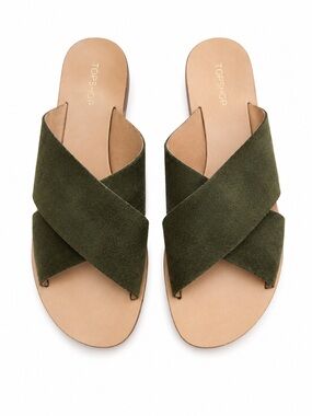 Topshop Olive Suede Crisscross Slide Sandals
